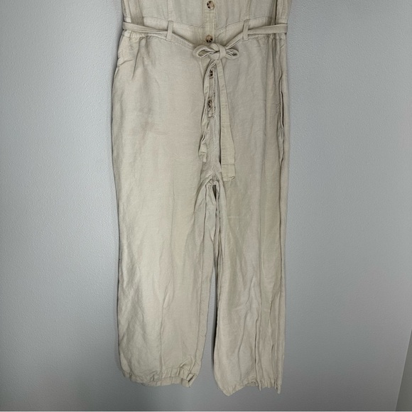 Rails Callie Linen Blend Jumpsuit Size M Women’s Cream Beige Collared Buttoned - Picture 4 of 15